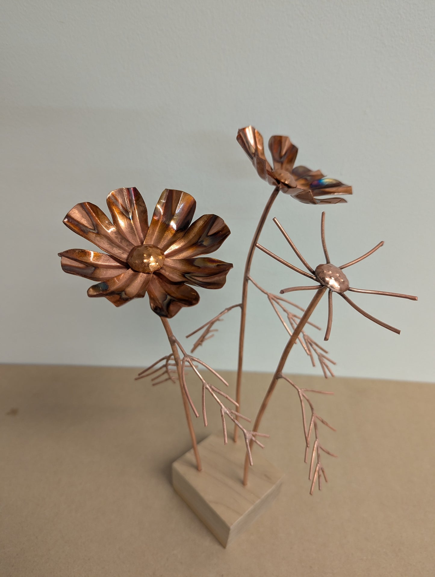Copper Cosmos Flower Sculpture – October Birth Month Flower - Deshca Designs