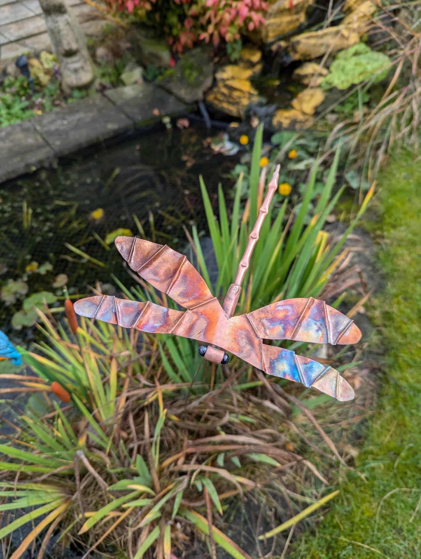 Copper dragonfly garden stake