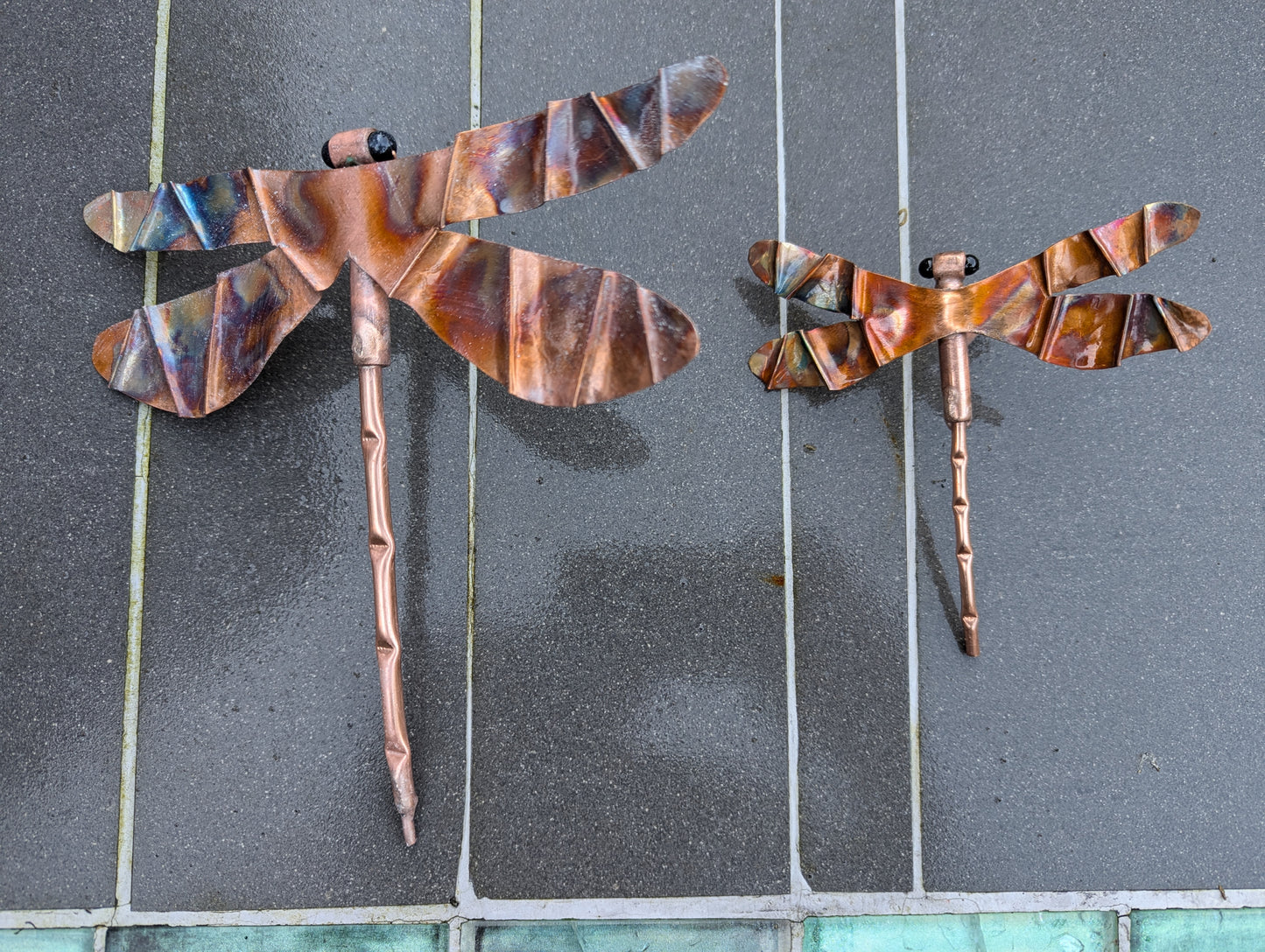 Copper dragonfly garden stake