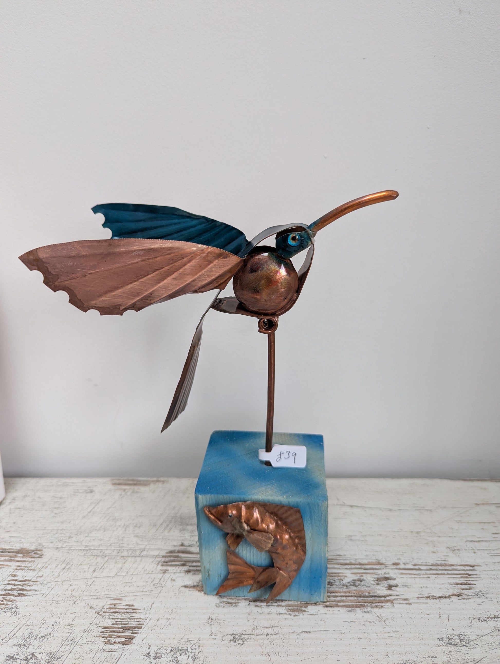 Copper kingfisher sculpture - Deshca Designs
