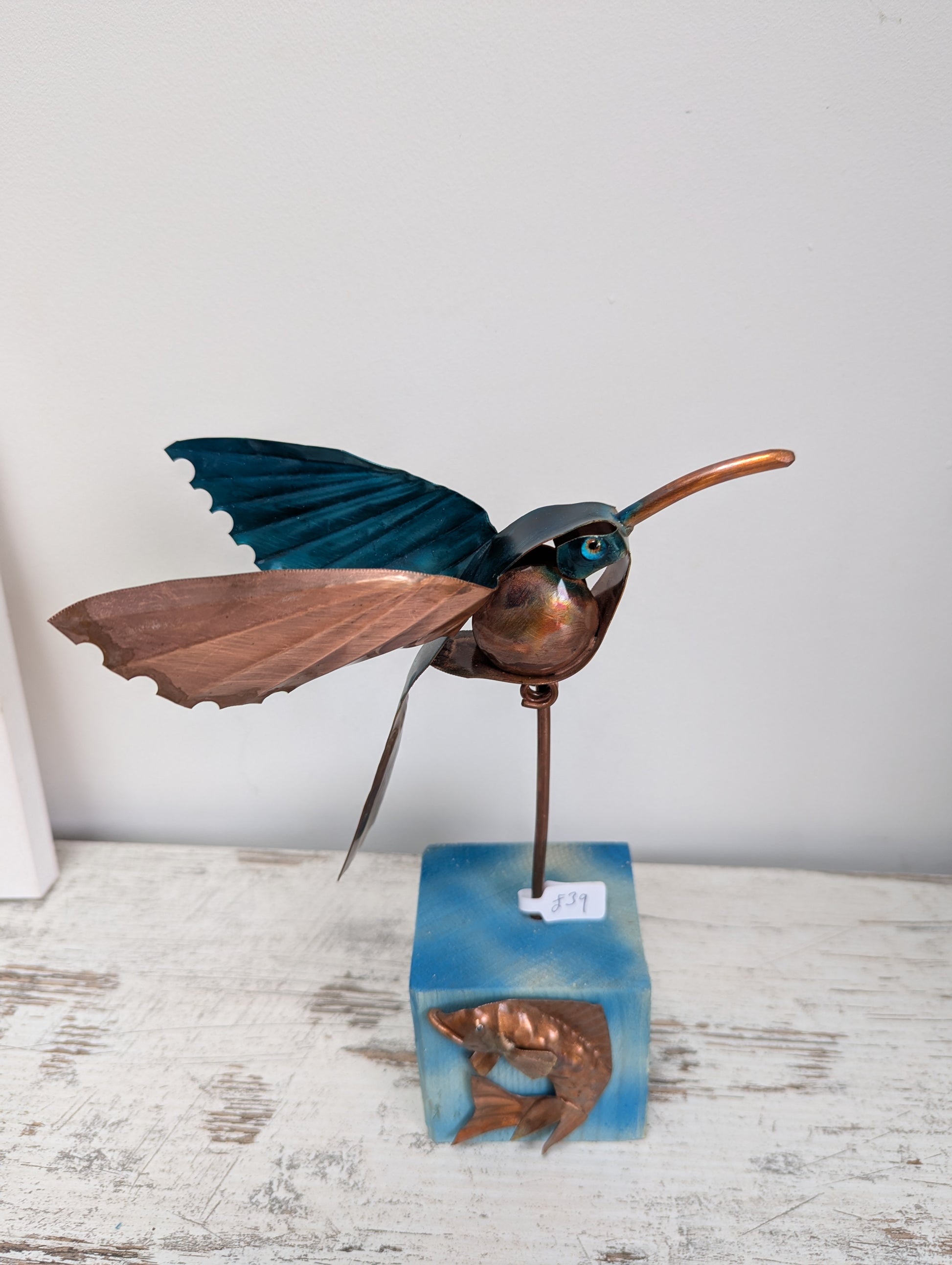 Copper kingfisher sculpture - Deshca Designs