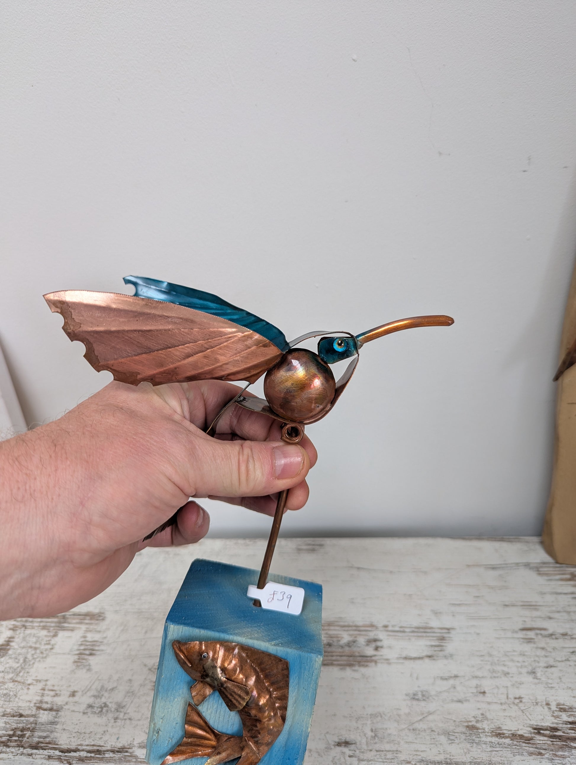 Copper kingfisher sculpture - Deshca Designs