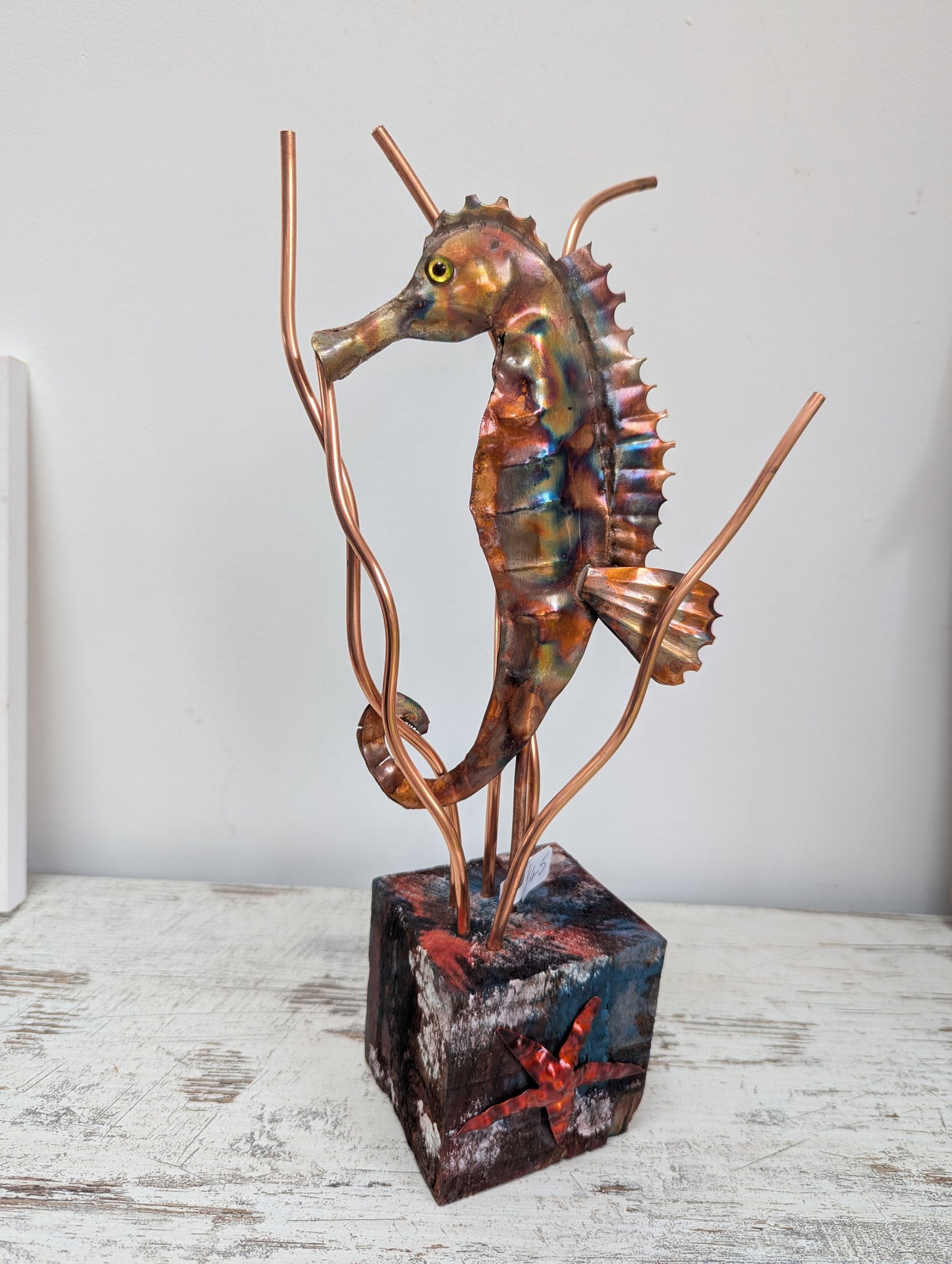 Copper seahorse sculpture - Deshca Designs