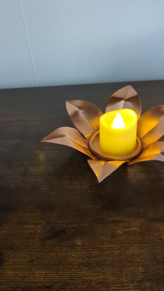 Flower shaped copper tea light holder