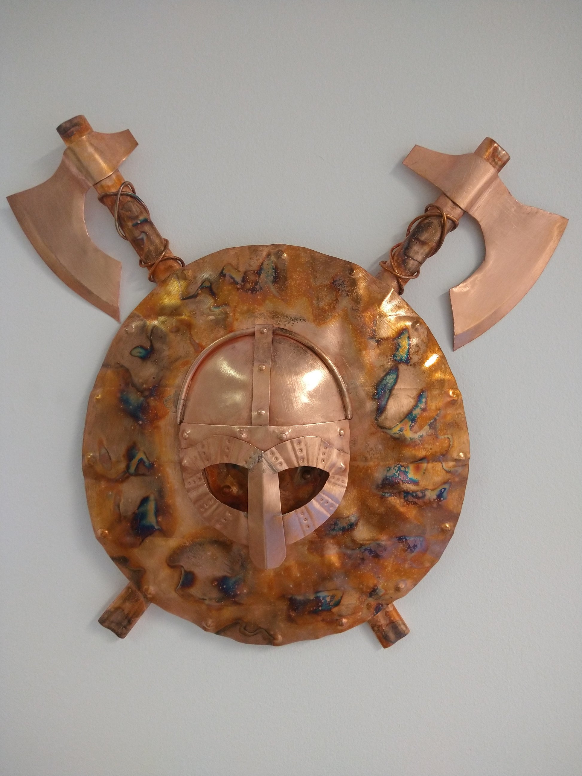 Viking helmet, shield and axes wall hanging - Deshca Designs