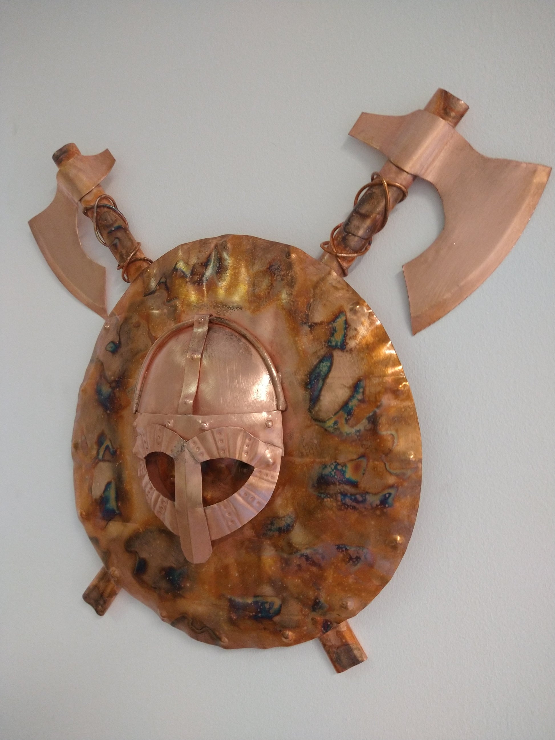Viking helmet, shield and axes wall hanging - Deshca Designs