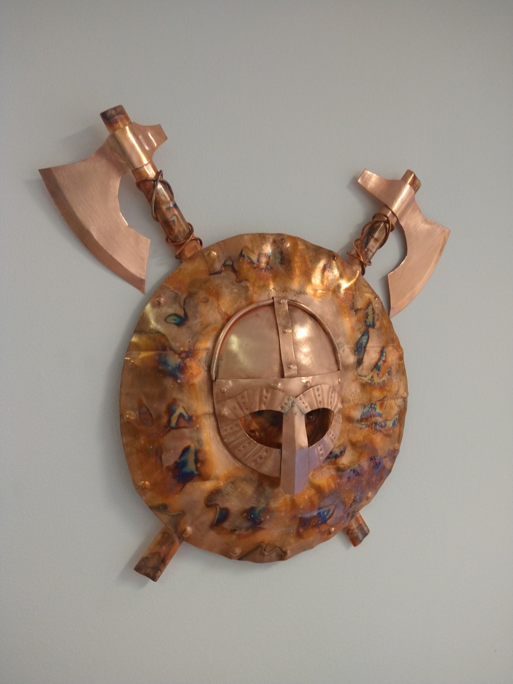 Viking helmet, shield and axes wall hanging - Deshca Designs