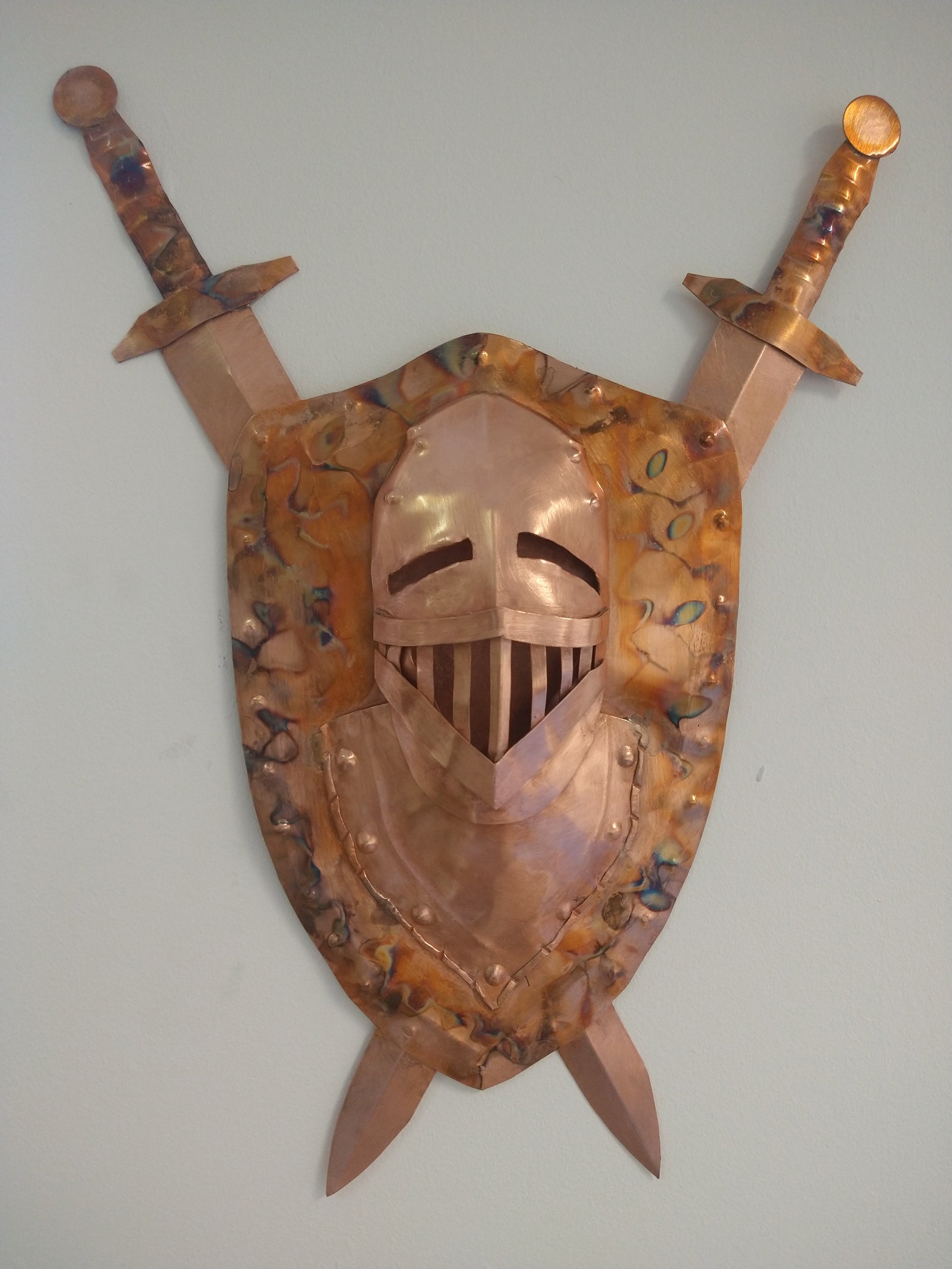 Knight helmet, shield and swords wall hanging - Deshca Designs
