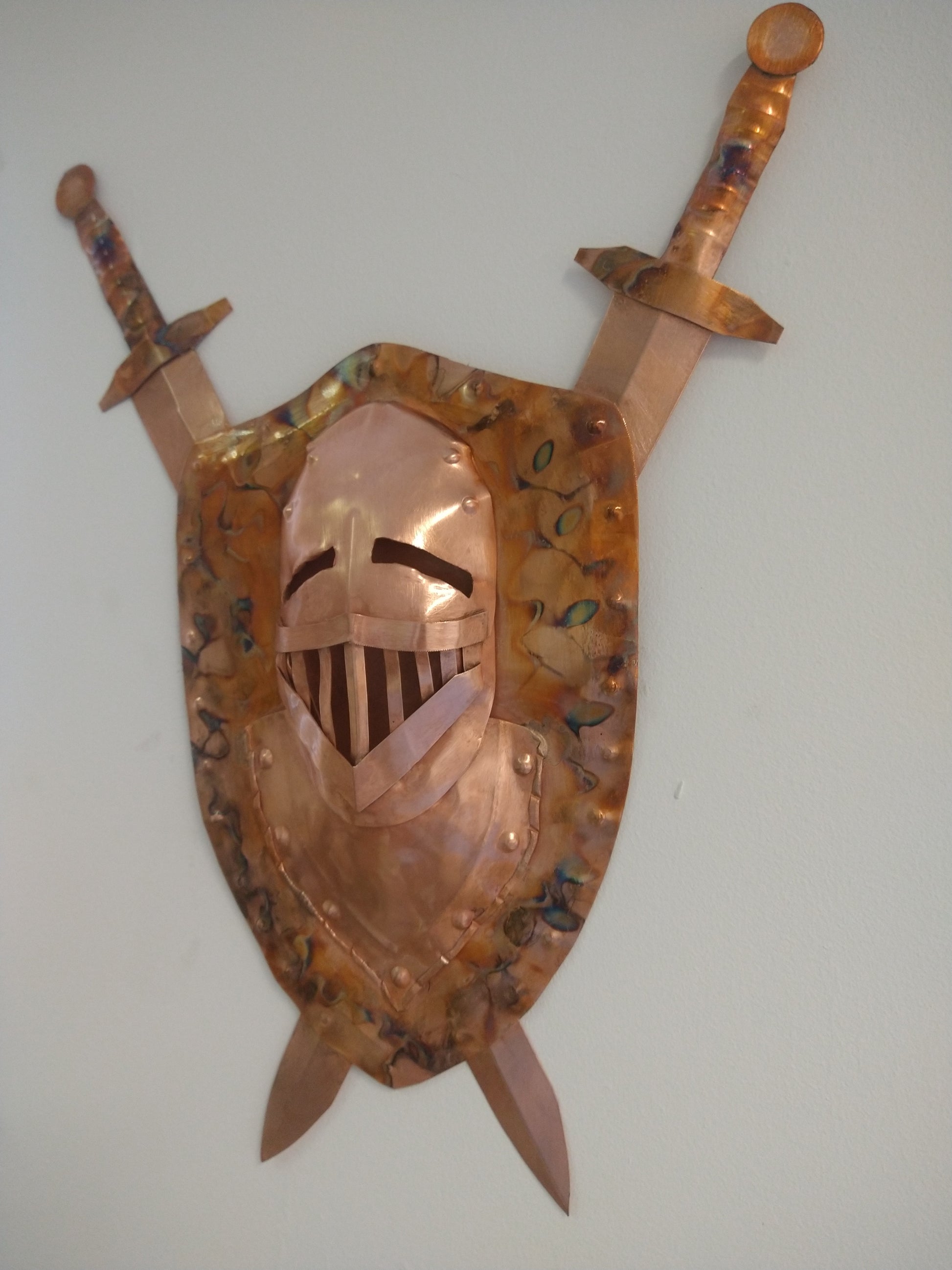 Knight helmet, shield and swords wall hanging - Deshca Designs