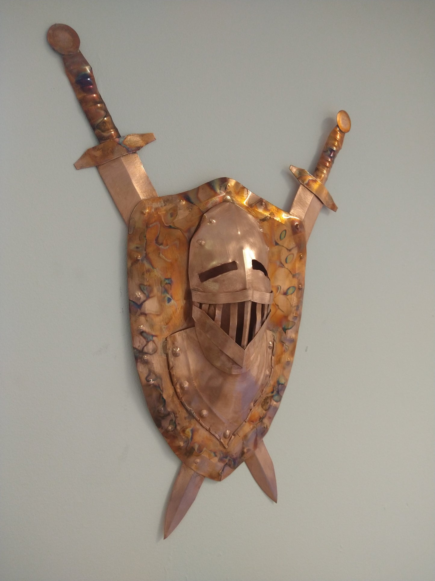 Knight helmet, shield and swords wall hanging - Deshca Designs