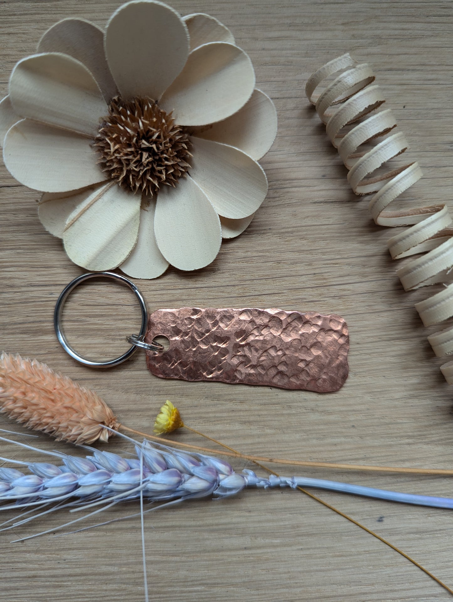 Copper hammered keyring