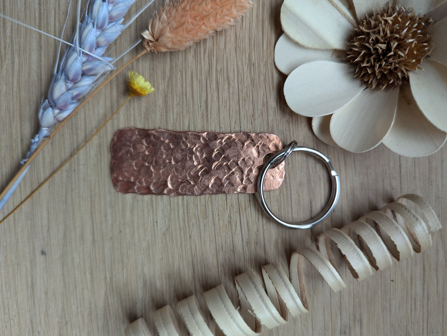 Hammered copper keyring