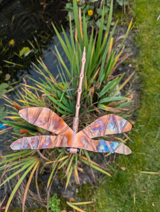 Copper dragonfly garden stake