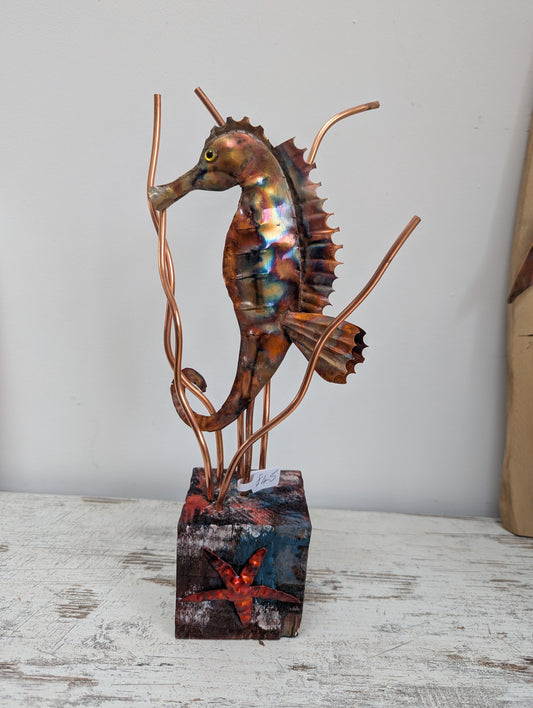 Copper seahorse sculpture - Deshca Designs