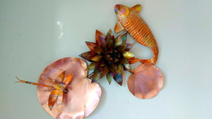 Copper koi and water lily wall hanging