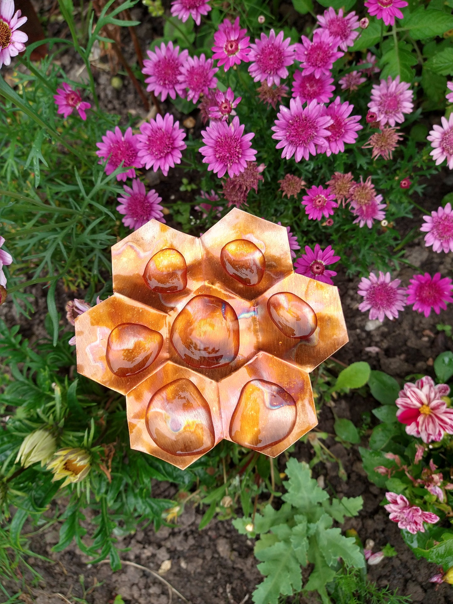 Copper Bee Bath for Pollinating Guests - Shallow, Flame-Coloured Bee Bath for Garden - Deshca Designs