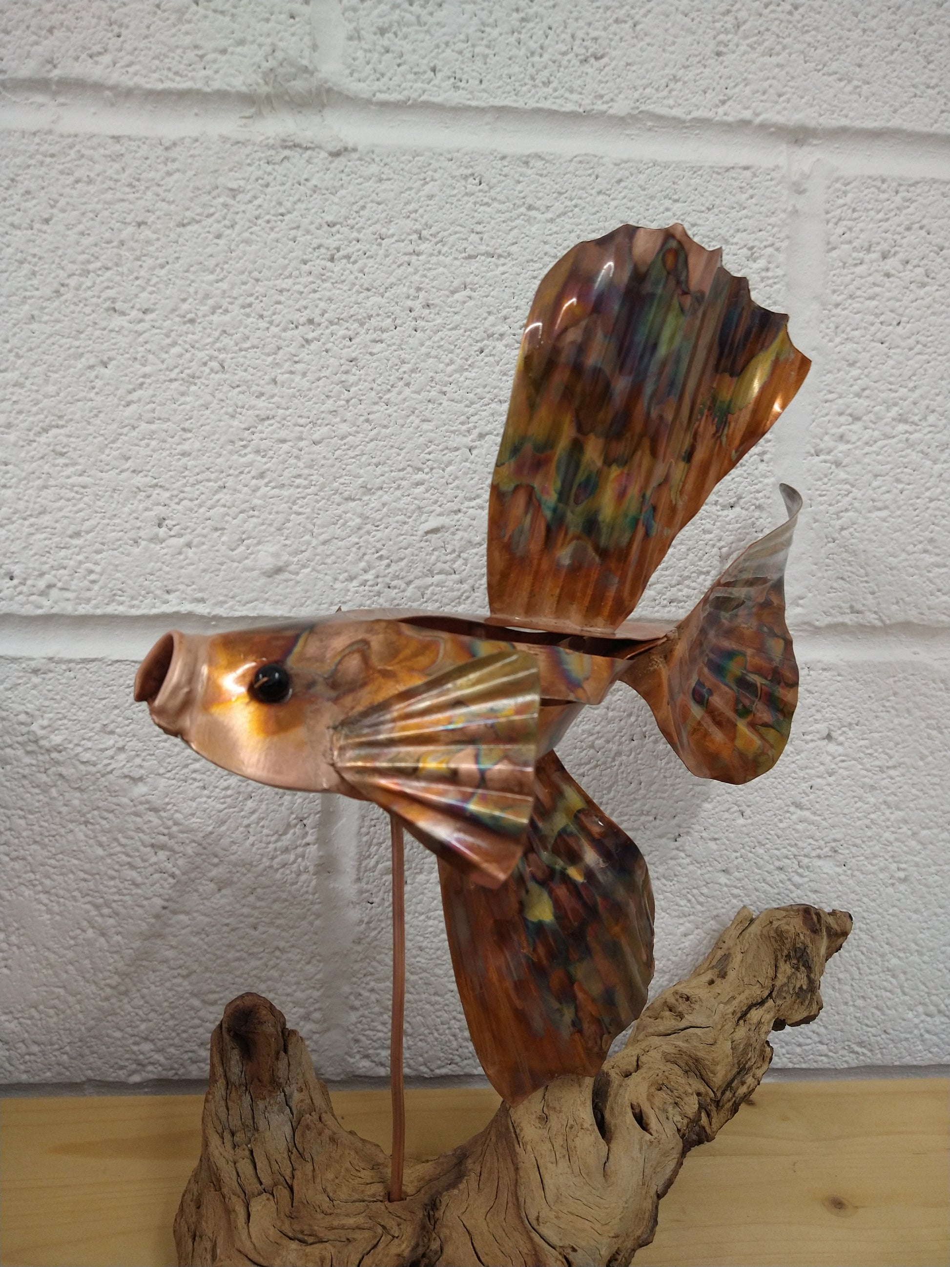 Siamese fighting fish copper sculpture - Deshca Designs