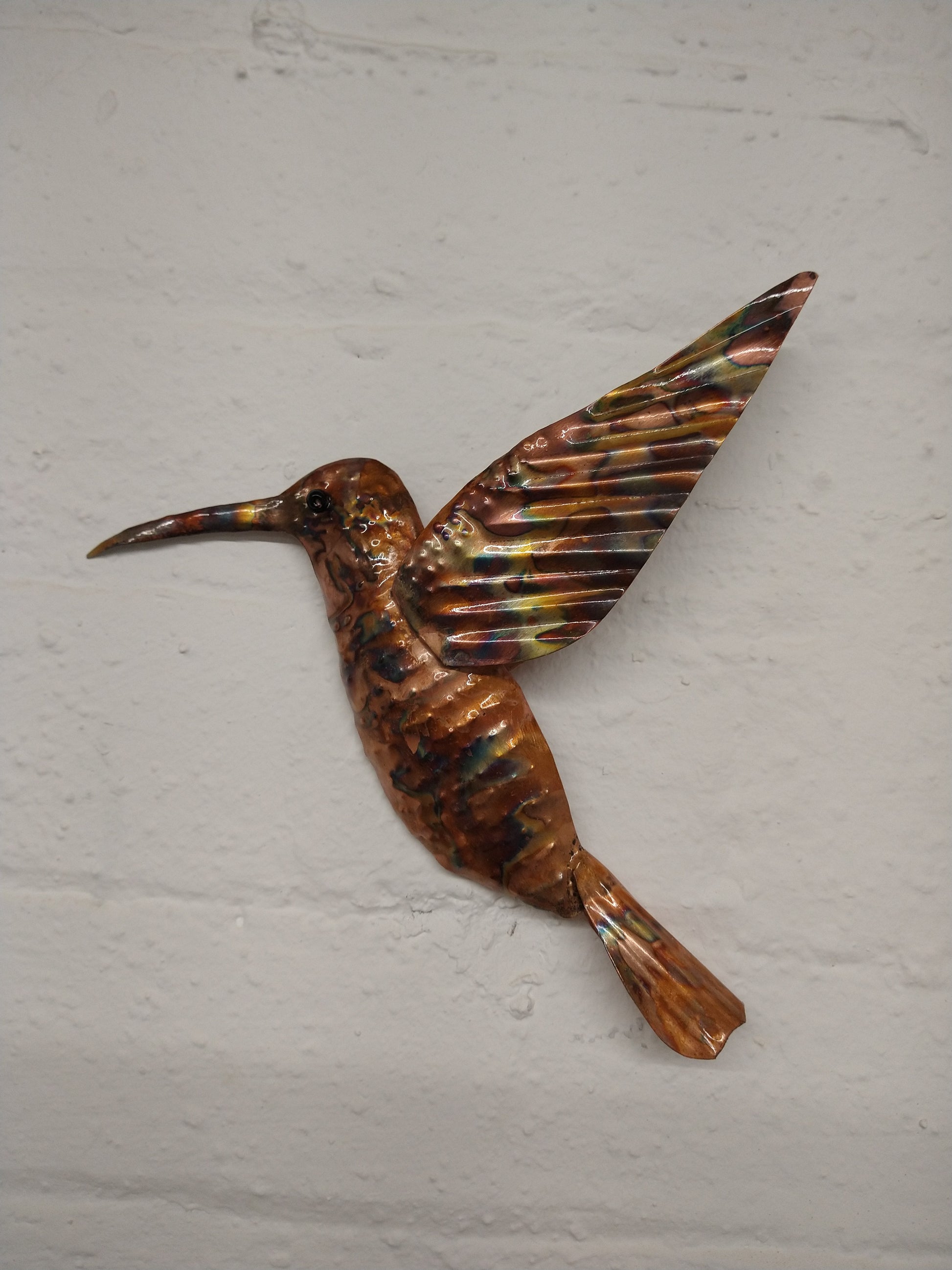 Copper hummingbird wall sculpture - Deshca Designs