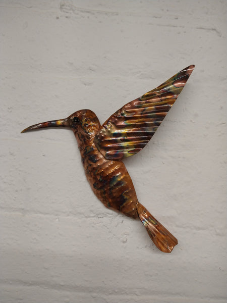 Copper hummingbird wall sculpture