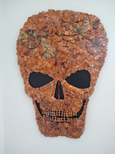Flowery skull copper wall art - Deshca Designs