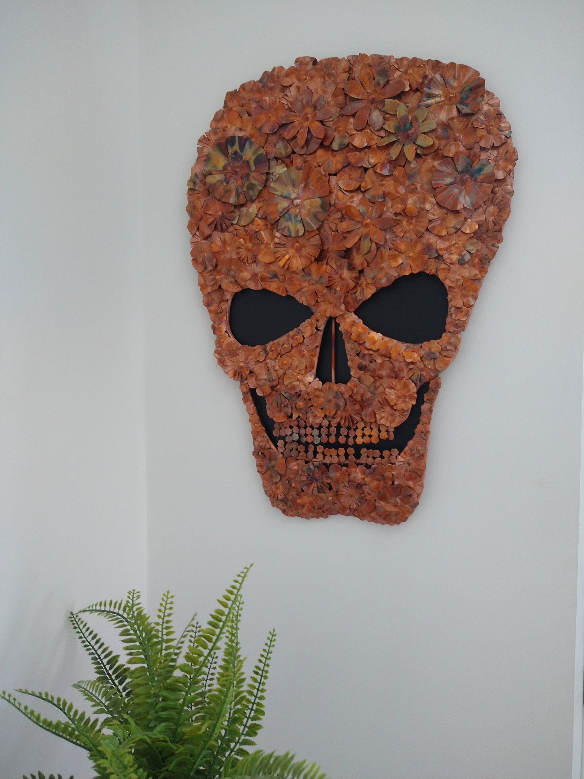 Flowery skull copper wall art - Deshca Designs