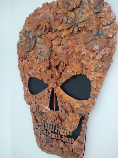 Flowery skull copper wall art