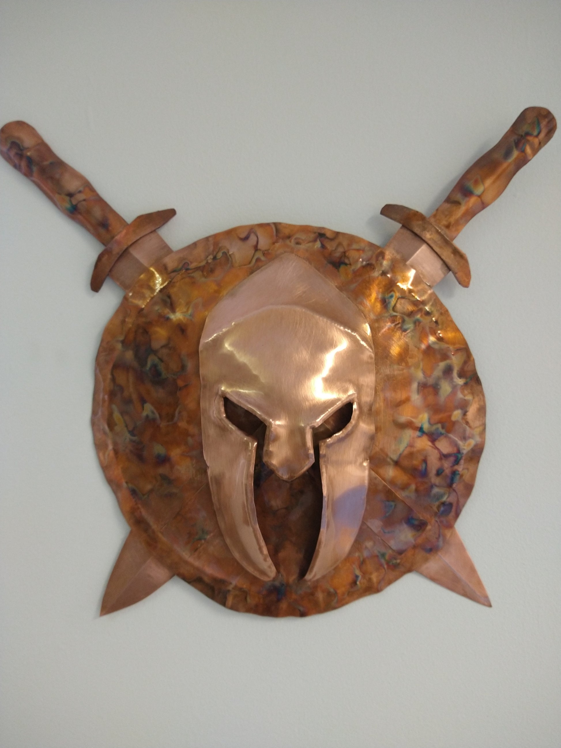 Spartan helmet, shield and swords wall hanging - Deshca Designs