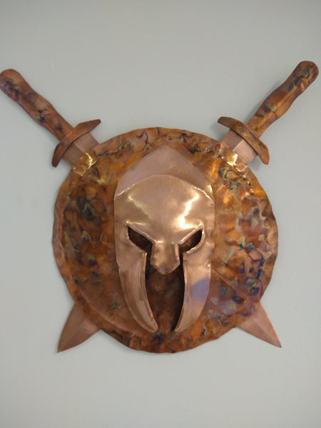 Spartan helmet, shield and swords wall hanging