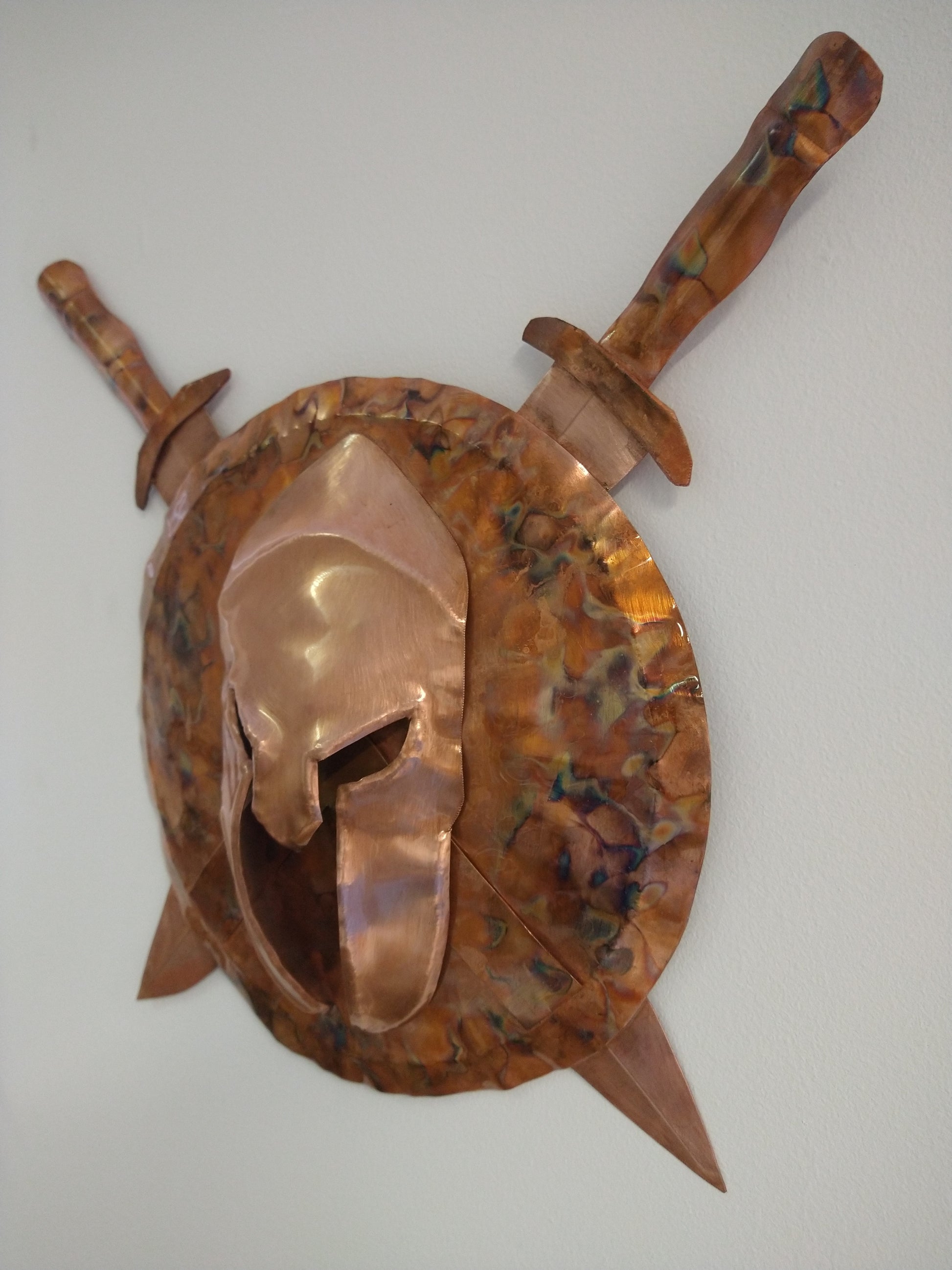 Spartan helmet, shield and swords wall hanging - Deshca Designs