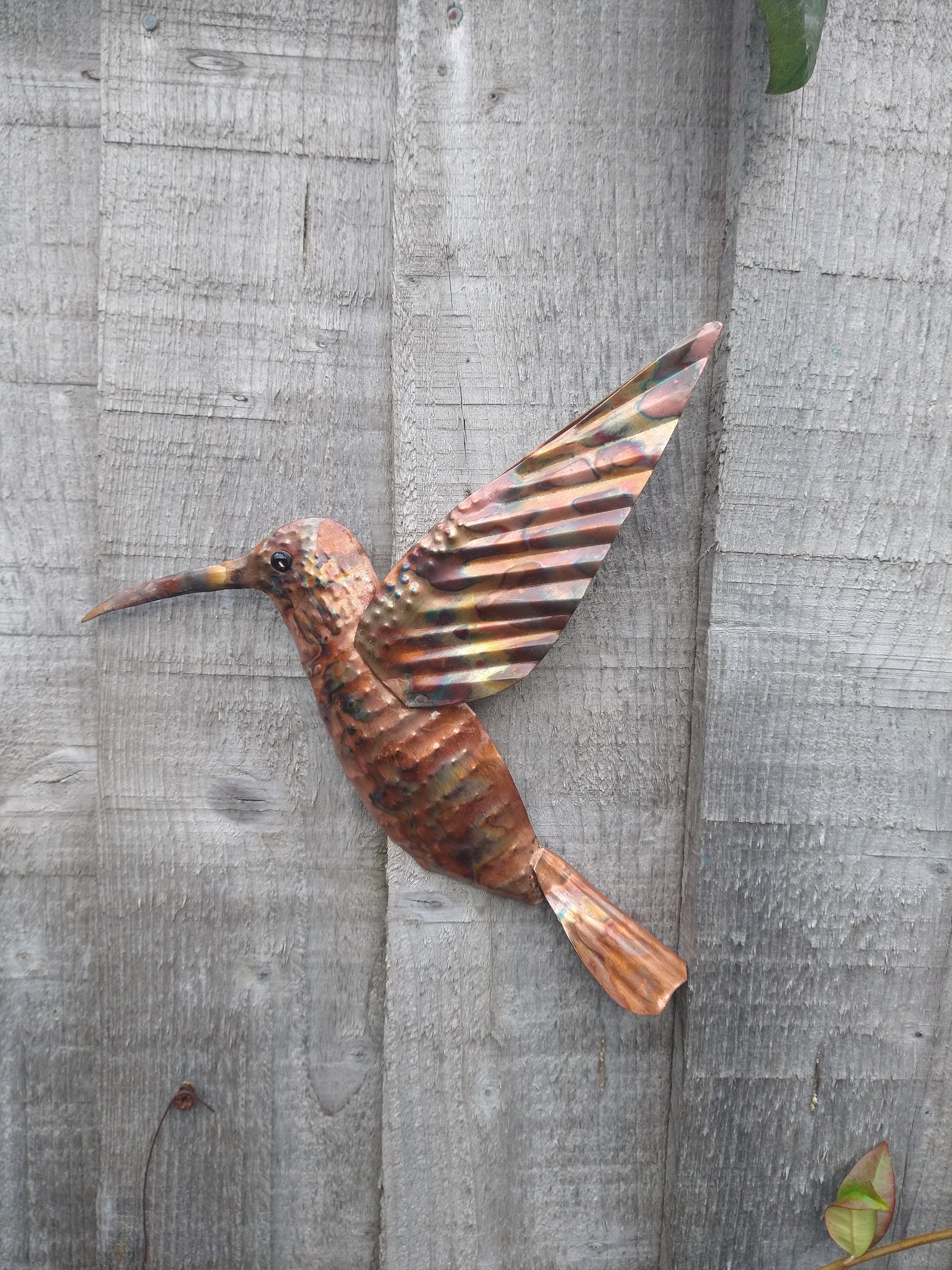 Copper hummingbird wall sculpture - Deshca Designs