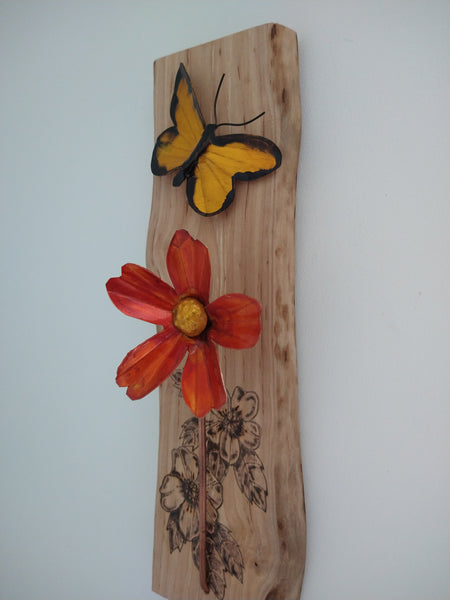 Yellow butterfly and flower wall hanging