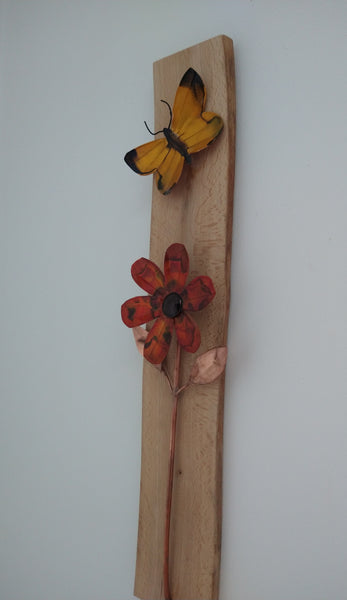 Copper wall art flower and butterfly