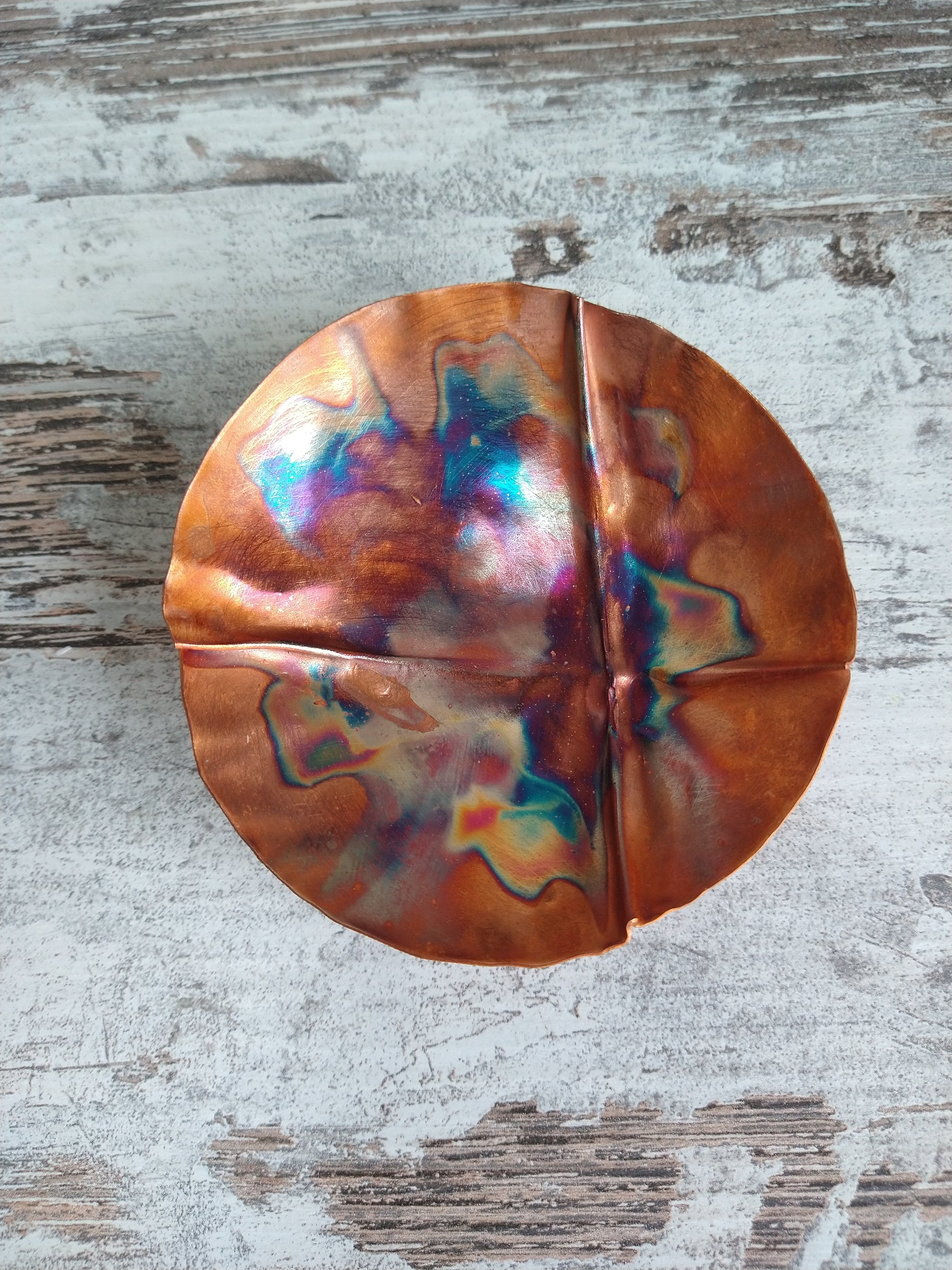 Handmade small fold formed copper bowl - Deshca Designs